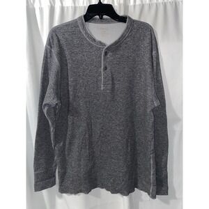 LL Bean Mens Two‎ Layer River Drivers Henley Shirt Long Sleeve Gray Large